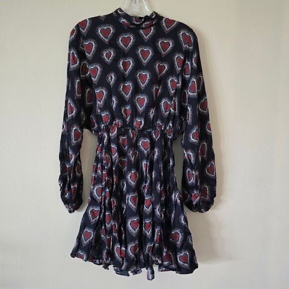 Rhode Caroline Mini Dress Heart Print Mock Neck Size XSmall - Picture 7 of 12